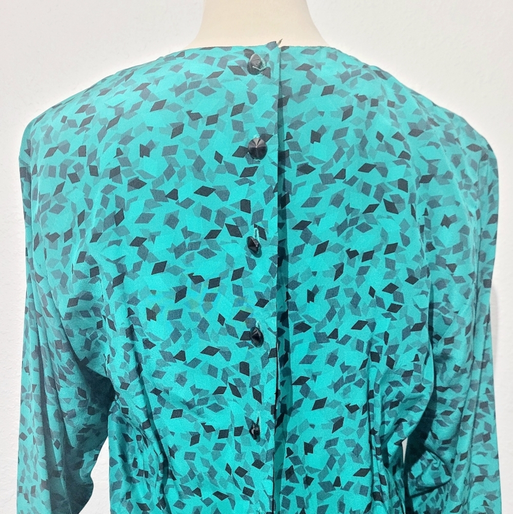 VINTAGE Maggy London by Jeannene Booher 100% Silk Long Abstract Print Dress 80's - Picture 6 of 15